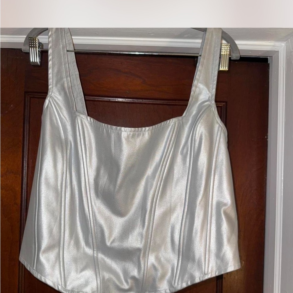 Anthropologie Silver Crop Top